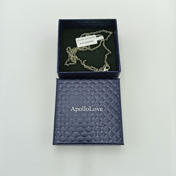 ApolloLove Jewellery chains Elegant Silver Chain Necklace with Blue Quilted Pattern Gift Box