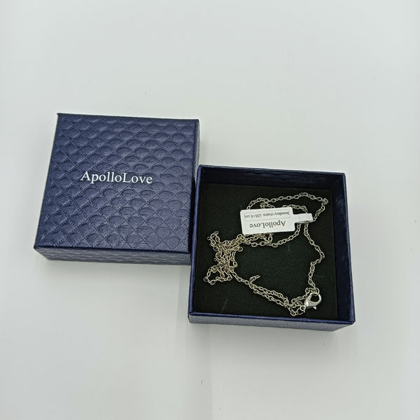 ApolloLove Jewellery chains Elegant Silver Chain Necklace with Blue Quilted Pattern Gift Box