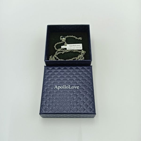 ApolloLove Jewellery chains Elegant Silver Chain Necklace with Blue Quilted Pattern Gift Box