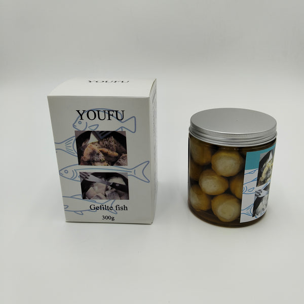 YOUFU Gefilte fish 300g Traditional Fish Balls in Glass Jar, High Protein Ready-to-Eat Delicacy