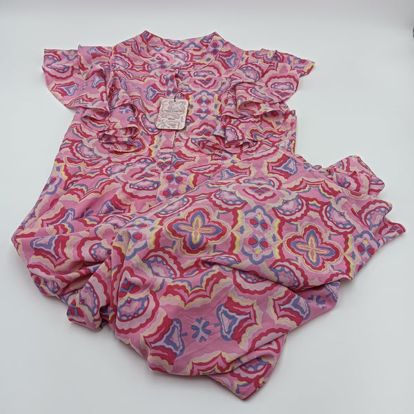 LIVING CONCEPT Dresses Women's Floral Print Polyester Dress, Pink Multi-Color Pattern, Size 2XL
