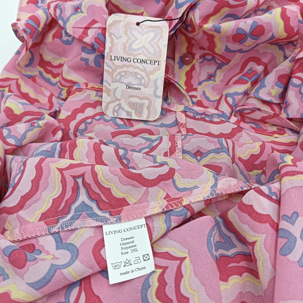 LIVING CONCEPT Dresses Women's Floral Print Polyester Dress, Pink Multi-Color Pattern, Size 2XL