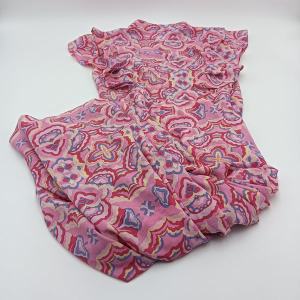 LIVING CONCEPT Dresses Women's Floral Print Polyester Dress, Pink Multi-Color Pattern, Size 2XL