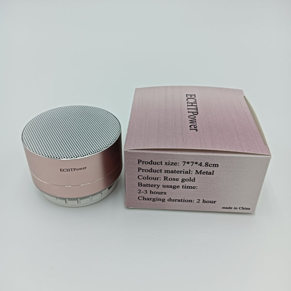 ECHTPower Loudspeakers Portable Metal Wireless Mini Speaker, Rose Gold, 7x7x4.8cm, Rechargeable