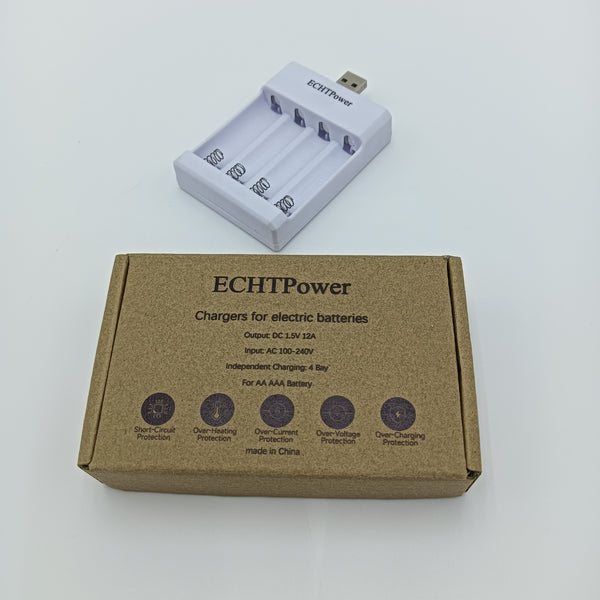 ECHTPower Chargers for electric batteries USB Battery Charger, 4-Slot Independent Charging Station for AA AAA Batteries