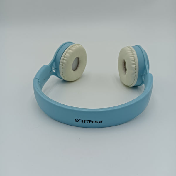 ECHTPower Headphones Light Blue Wireless Headphones with White Cushions, Over-Ear Design