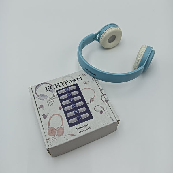 ECHTPower Headphones Light Blue Wireless Headphones with White Cushions, Over-Ear Design