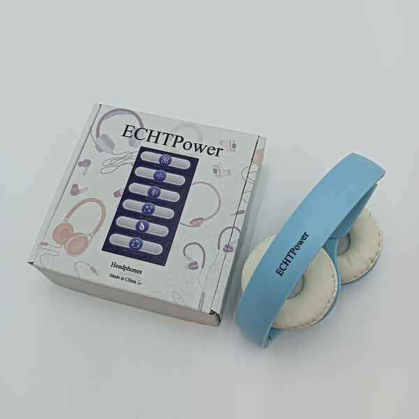 ECHTPower Headphones Light Blue Wireless Headphones with White Cushions, Over-Ear Design