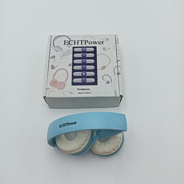 ECHTPower Headphones Light Blue Wireless Headphones with White Cushions, Over-Ear Design