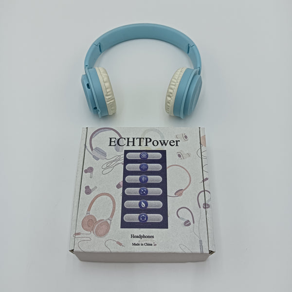 ECHTPower Headphones Light Blue Wireless Headphones with White Cushions, Over-Ear Design