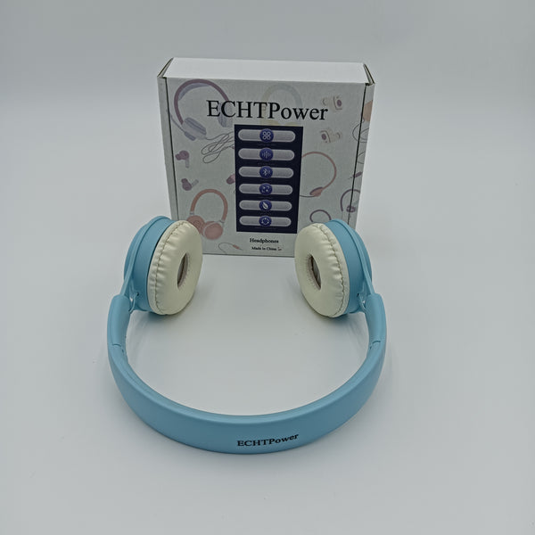 ECHTPower Headphones Light Blue Wireless Headphones with White Cushions, Over-Ear Design