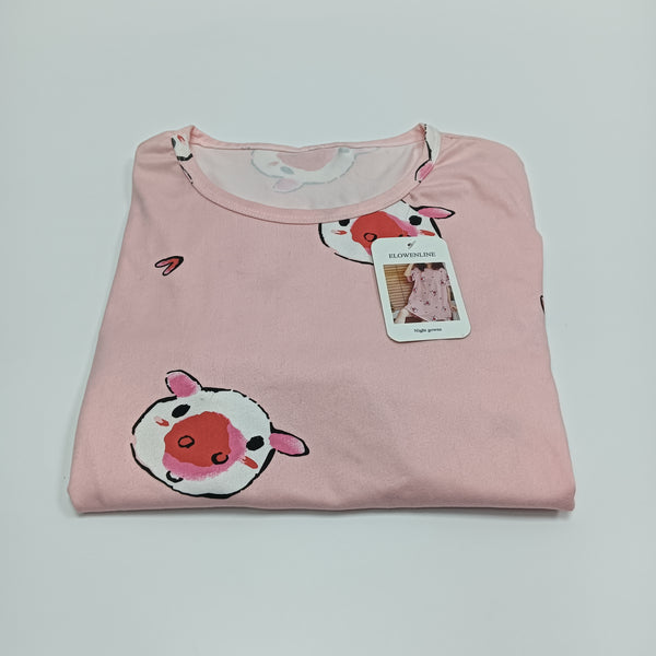ELOWENLINE Night gowns Comfortable Cute Animal Print Nightgown for Women, Pink Polyester