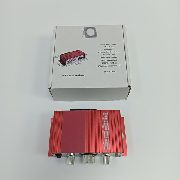 Audiovisual receivers Mini Digital Audio Amplifier with DC 12V Power Supply, Red, Compact Size
