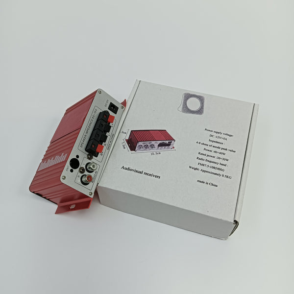 Audiovisual receivers Mini Digital Audio Amplifier with DC 12V Power Supply, Red, Compact Size