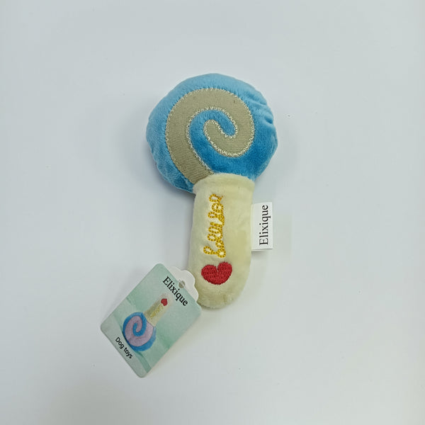 Elixique Dog toys Soft Plush Dog Toy, Blue and Cream Lollipop Design