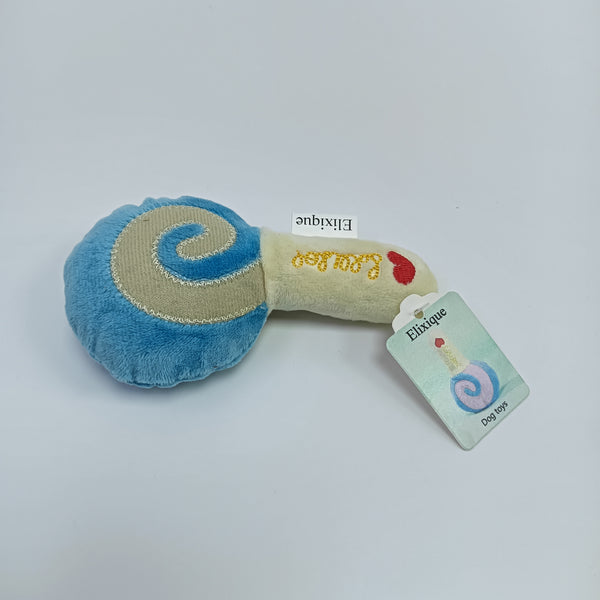 Elixique Dog toys Soft Plush Dog Toy, Blue and Cream Lollipop Design