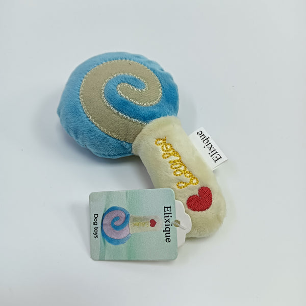 Elixique Dog toys Soft Plush Dog Toy, Blue and Cream Lollipop Design