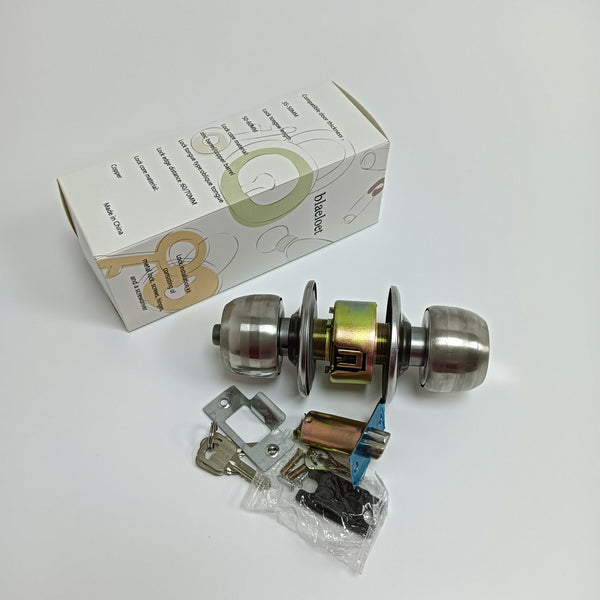 blaeloet Lock installation kit consisting of metal lock, screws, hinges, and a screwdriver Door Knob Lock Set with Keys, Complete Installation Kit with Latch, Screws and Hardware