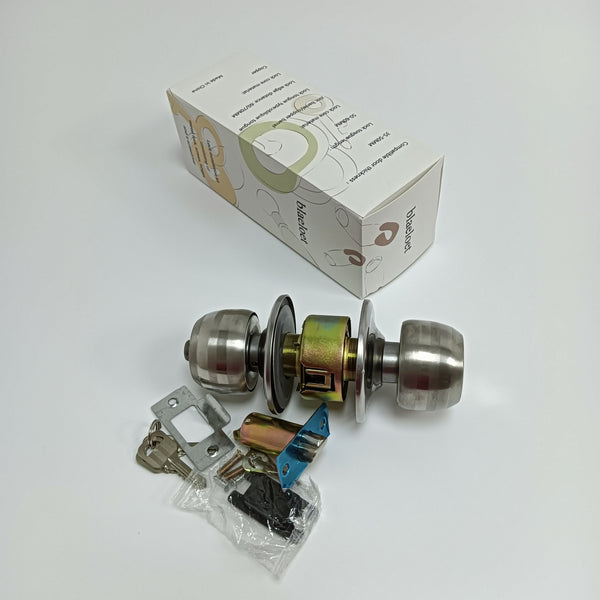 blaeloet Lock installation kit consisting of metal lock, screws, hinges, and a screwdriver Door Knob Lock Set with Keys, Complete Installation Kit with Latch, Screws and Hardware