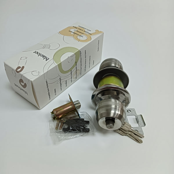blaeloet Lock installation kit consisting of metal lock, screws, hinges, and a screwdriver Door Knob Lock Set with Keys, Complete Installation Kit with Latch, Screws and Hardware