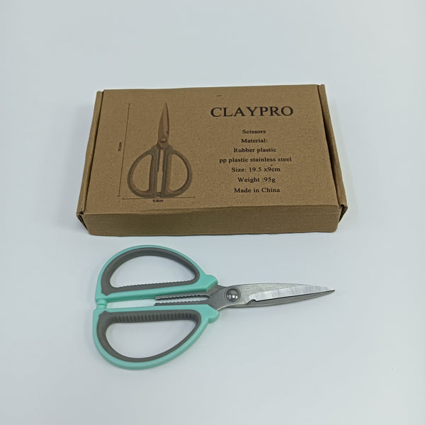 CLAYPRO Scissors Rubber Plastic and Stainless Steel Scissors 19.5 x 9cm, Teal and Gray