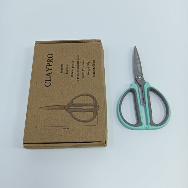 CLAYPRO Scissors Rubber Plastic and Stainless Steel Scissors 19.5 x 9cm, Teal and Gray