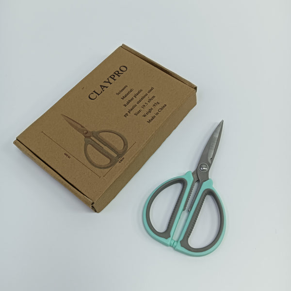 CLAYPRO Scissors Rubber Plastic and Stainless Steel Scissors 19.5 x 9cm, Teal and Gray