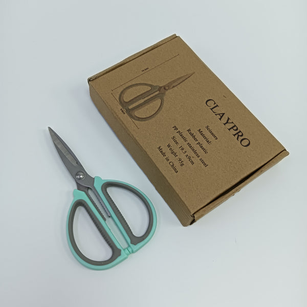 CLAYPRO Scissors Rubber Plastic and Stainless Steel Scissors 19.5 x 9cm, Teal and Gray