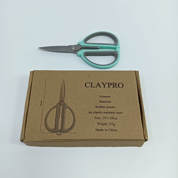 CLAYPRO Scissors Rubber Plastic and Stainless Steel Scissors 19.5 x 9cm, Teal and Gray