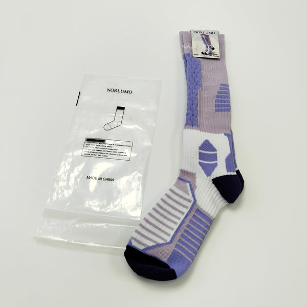 NORLUMO Socks Comfortable and Soft Athletic Socks, Purple and White Striped Pattern with Black Accents