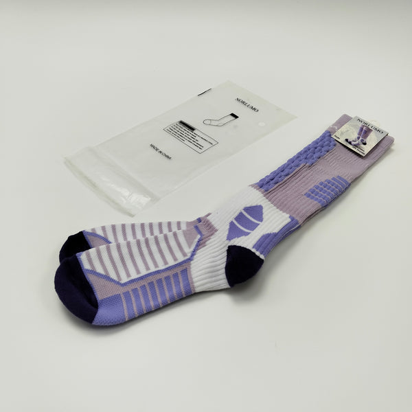 NORLUMO Socks Comfortable and Soft Athletic Socks, Purple and White Striped Pattern with Black Accents