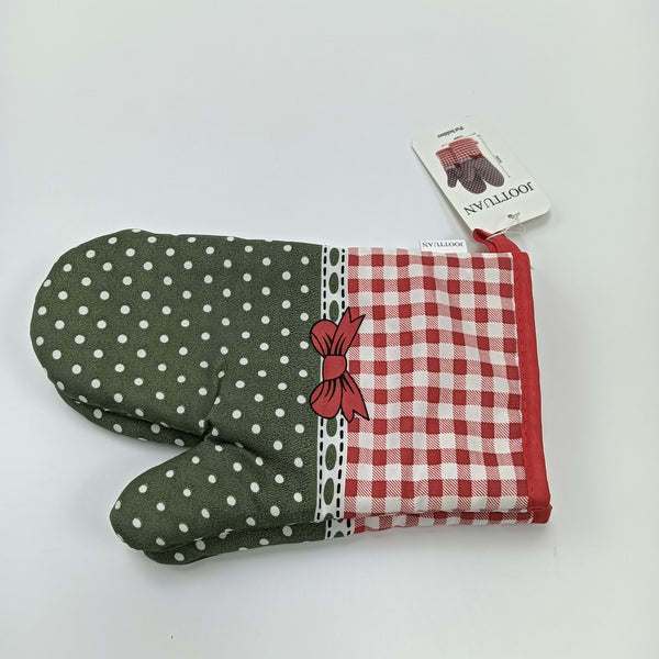 JOOTTUAN Pot holders Kitchen Oven Mitts, Green Polka Dot and Red Gingham Pattern