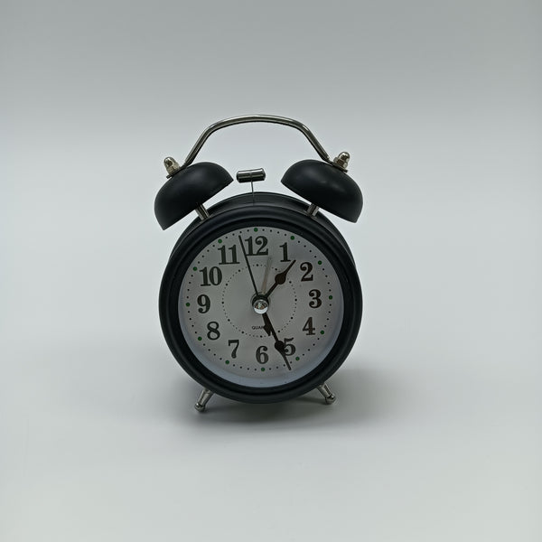 bouti1583 alarm clocks Classic Twin Bell Alarm Clock, Black Metal with Glass Face, 4 Inch