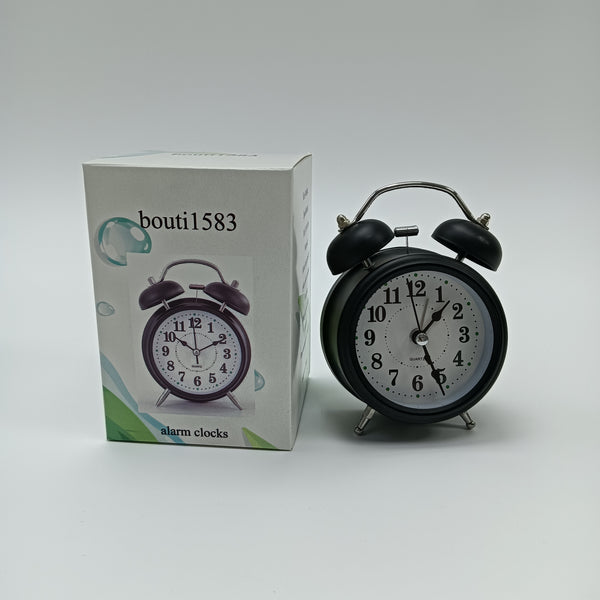 bouti1583 alarm clocks Classic Twin Bell Alarm Clock, Black Metal with Glass Face, 4 Inch