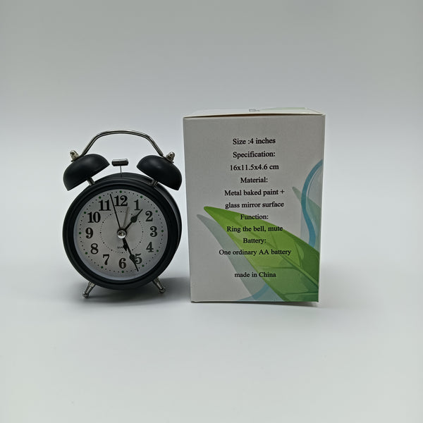 bouti1583 alarm clocks Classic Twin Bell Alarm Clock, Black Metal with Glass Face, 4 Inch