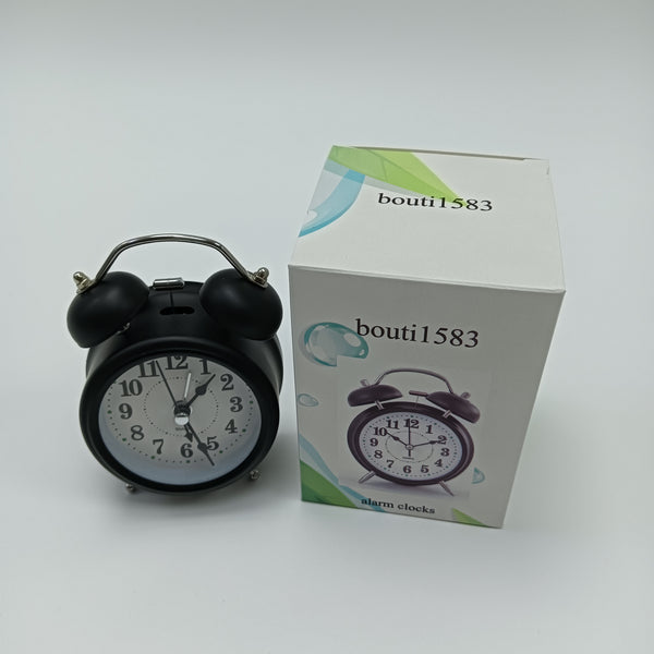 bouti1583 alarm clocks Classic Twin Bell Alarm Clock, Black Metal with Glass Face, 4 Inch
