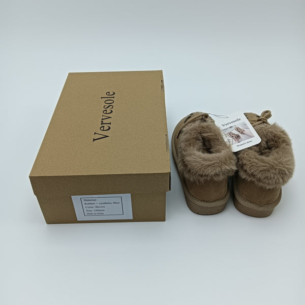 Vervesole Women's shoes Women's Leopard Print Faux Fur Lined Lace-Up Winter Boots, Taupe, Rubber and Synthetic Fiber