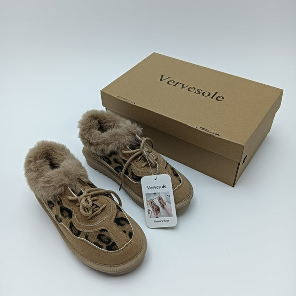 Vervesole Women's shoes Women's Leopard Print Faux Fur Lined Lace-Up Winter Boots, Taupe, Rubber and Synthetic Fiber