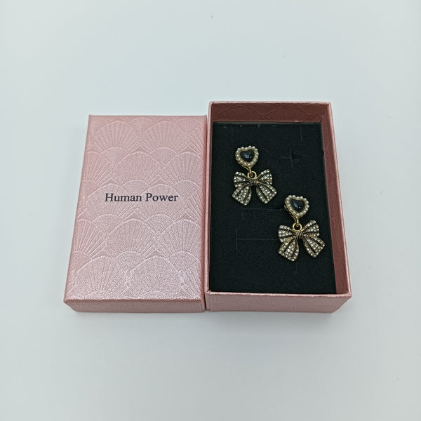 Human Power Earrings Lovely and Exquisite Bow Drop Earrings with Heart Stud, Gold Tone