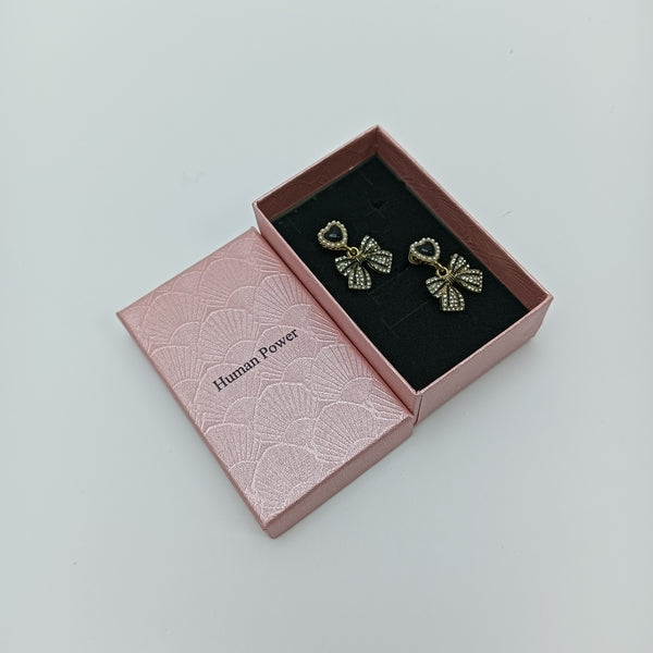 Human Power Earrings Lovely and Exquisite Bow Drop Earrings with Heart Stud, Gold Tone