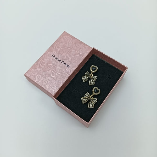 Human Power Earrings Lovely and Exquisite Bow Drop Earrings with Heart Stud, Gold Tone
