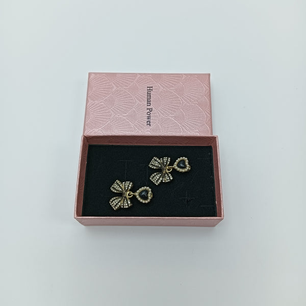 Human Power Earrings Lovely and Exquisite Bow Drop Earrings with Heart Stud, Gold Tone