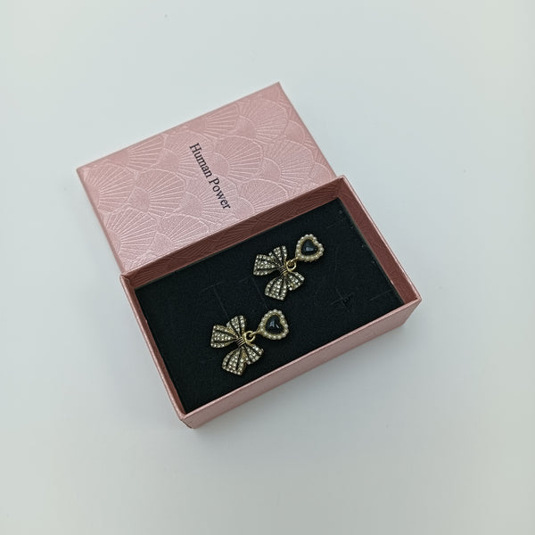 Human Power Earrings Lovely and Exquisite Bow Drop Earrings with Heart Stud, Gold Tone