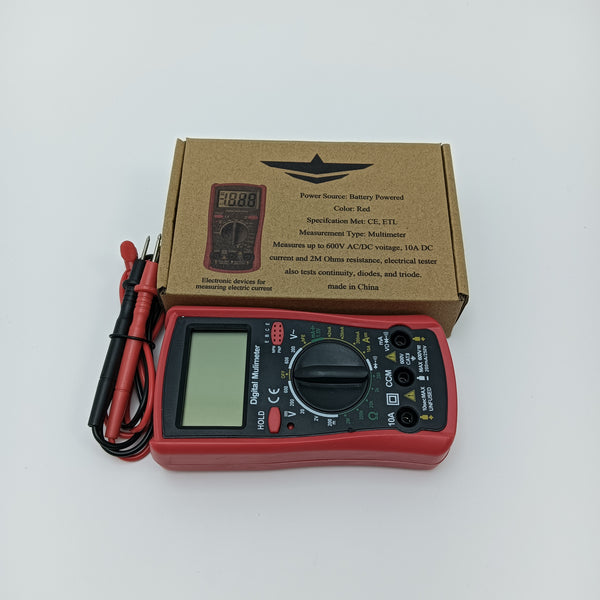 Electronic devices for measuring electric current Digital Multimeter, Red, Battery Powered, Measures up to 600V AC/DC Voltage, 10A DC Current, 2M Ohms Resistance