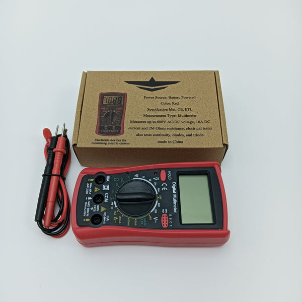 Electronic devices for measuring electric current Digital Multimeter, Red, Battery Powered, Measures up to 600V AC/DC Voltage, 10A DC Current, 2M Ohms Resistance