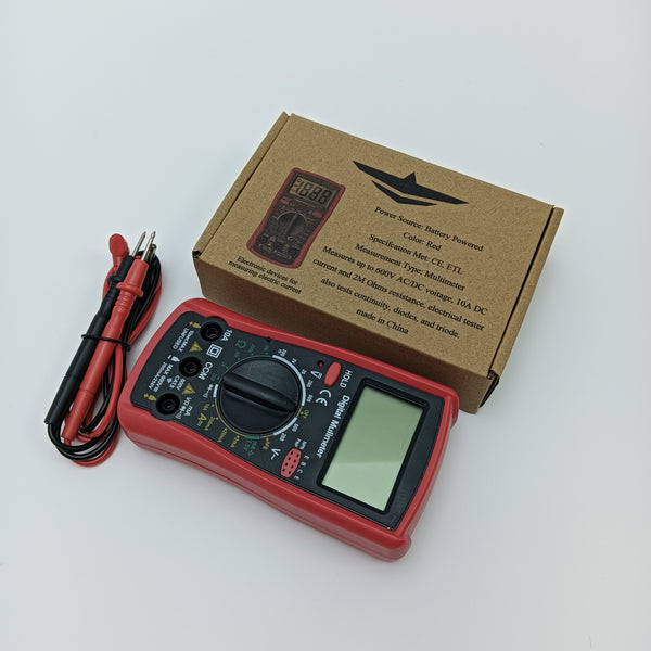 Electronic devices for measuring electric current Digital Multimeter, Red, Battery Powered, Measures up to 600V AC/DC Voltage, 10A DC Current, 2M Ohms Resistance