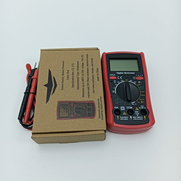 Electronic devices for measuring electric current Digital Multimeter, Red, Battery Powered, Measures up to 600V AC/DC Voltage, 10A DC Current, 2M Ohms Resistance