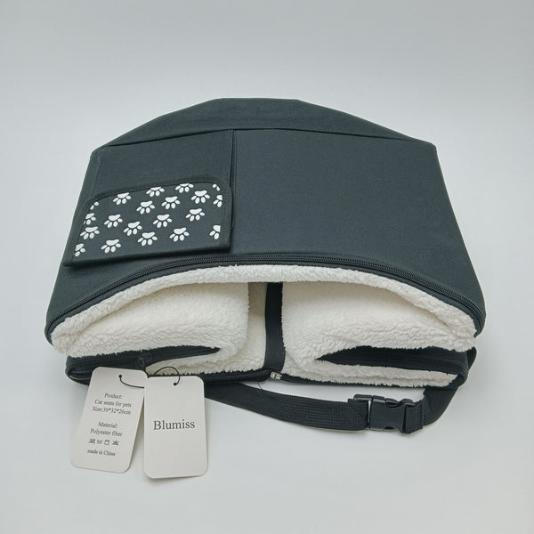 Blumiss Car seats for pets Black Pet Car Seat with Paw Print Design, Adjustable Safety Strap, 39x32x26cm