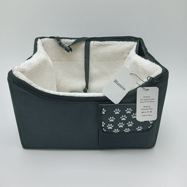 Blumiss Car seats for pets Black Pet Car Seat with Paw Print Design, Adjustable Safety Strap, 39x32x26cm