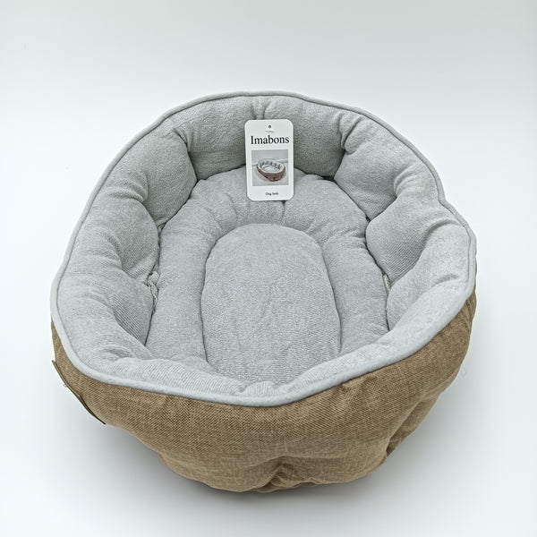 Imabons Dog beds Plush Cushioned Dog Bed, Gray and Tan, Polyester Fiber, 18 Inch